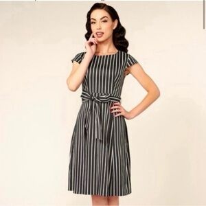 Pinup Couture / Golightly Mae dress in Victorian Stripe-Goth- Size Med - EUC